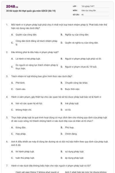 30 Đề luyện thi thpt quốc gia môn GDCD (Đề 19)