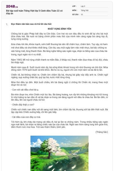 Bài tập cuối tuần Tiếng Việt lớp 5 Cánh diều Tuần 22 có đáp án