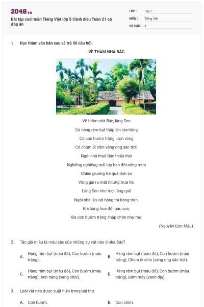 Bài tập cuối tuần Tiếng Việt lớp 5 Cánh diều Tuần 21 có đáp án