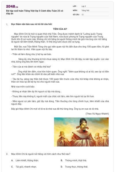 Bài tập cuối tuần Tiếng Việt lớp 5 Cánh diều Tuần 25 có đáp án