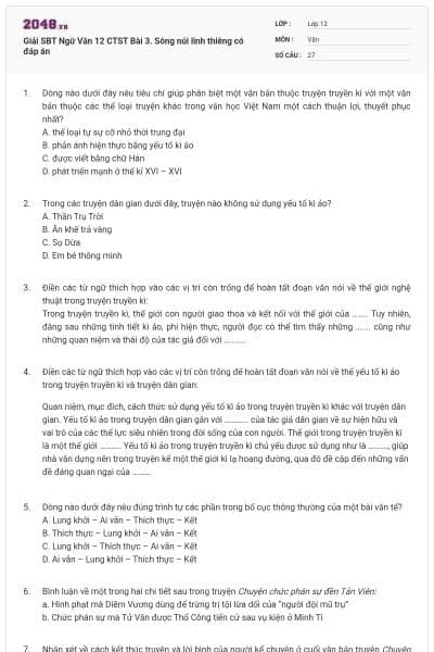 Giải SBT Ngữ Văn 12 CTST Bài 3. Sông núi linh thiêng có đáp án