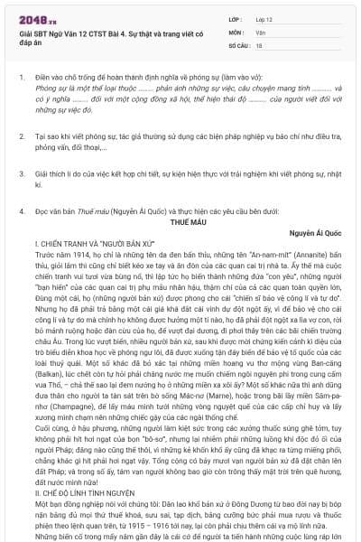 Giải SBT Ngữ Văn 12 CTST Bài 4. Sự thật và trang viết có đáp án