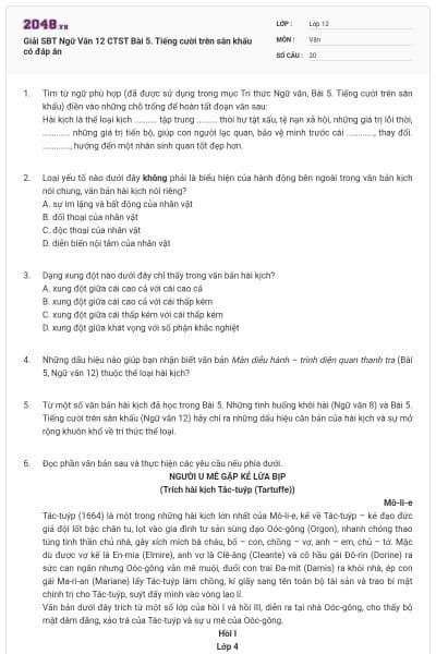 Giải SBT Ngữ Văn 12 CTST Bài 5. Tiếng cười trên sân khấu có đáp án