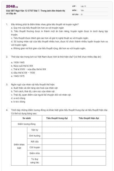 Giải SBT Ngữ Văn 12 CTST Bài 7. Trong ánh đèn thành thị có đáp án