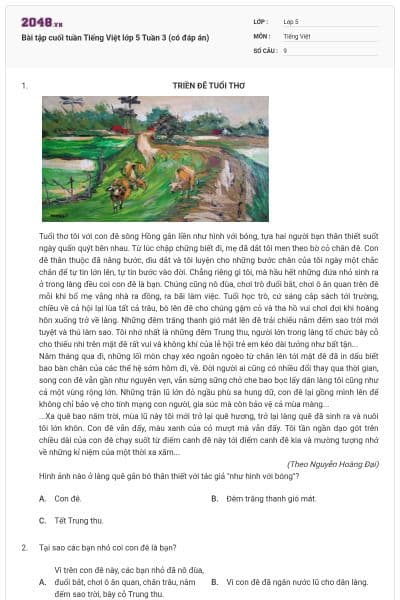 Bài tập cuối tuần Tiếng Việt lớp 5 Tuần 3 (có đáp án)