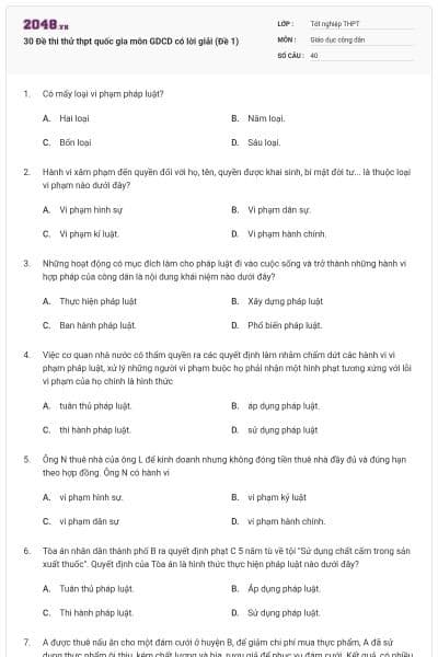 30 Đề thi thử thpt quốc gia môn GDCD có lời giải (Đề 1)