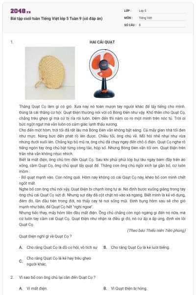 Bài tập cuối tuần Tiếng Việt lớp 5 Tuần 9 (có đáp án)