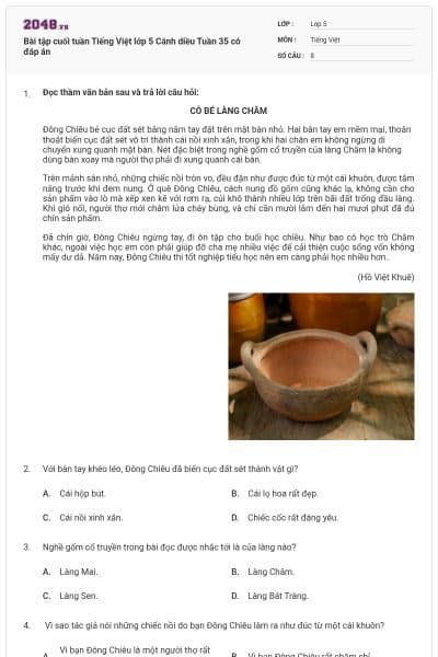 Bài tập cuối tuần Tiếng Việt lớp 5 Cánh diều Tuần 35 có đáp án