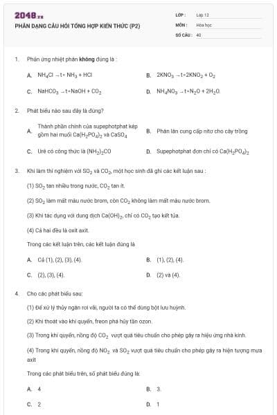 PHÂN DẠNG CÂU HỎI TỔNG HỢP KIẾN THỨC (P2)