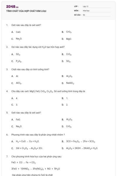 TÍNH CHẤT CỦA HỢP CHẤT KIM LOẠI