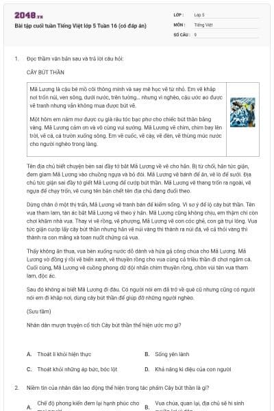 Bài tập cuối tuần Tiếng Việt lớp 5 Tuần 16 (có đáp án)