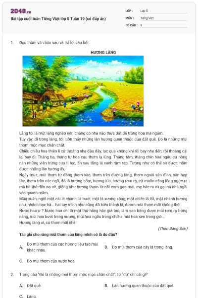 Bài tập cuối tuần Tiếng Việt lớp 5 Tuần 19 (có đáp án)