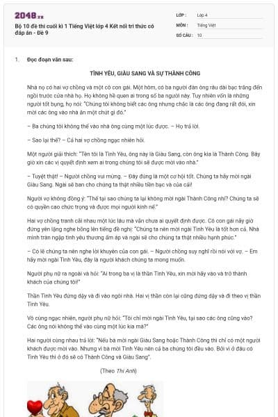 Bộ 10 đề thi cuối kì 1 Tiếng Việt lớp 4 Kết nối tri thức có đáp án - Đề 9