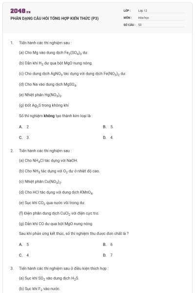 PHÂN DẠNG CÂU HỎI TỔNG HỢP KIẾN THỨC (P3)