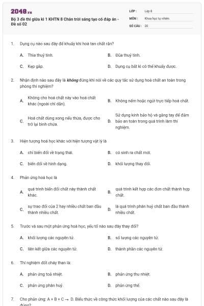 Bộ 3 đề thi giữa kì 1 KHTN 8 Chân trời sáng tạo có đáp án - Đề số 02