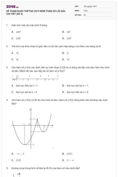 ĐỀ THAM KHẢO THPTQG 2019 MÔN TOÁN CÓ LỜI GIẢI CHI TIẾT (ĐỀ 4)