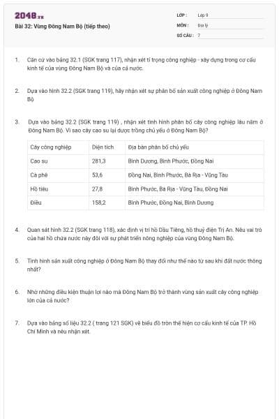 Bài 32: Vùng Đông Nam Bộ (tiếp theo)