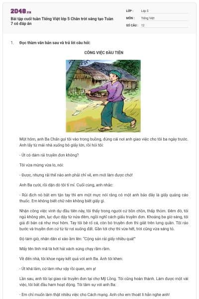 Bài tập cuối tuần Tiếng Việt lớp 5 Chân trời sáng tạo Tuần 7 có đáp án