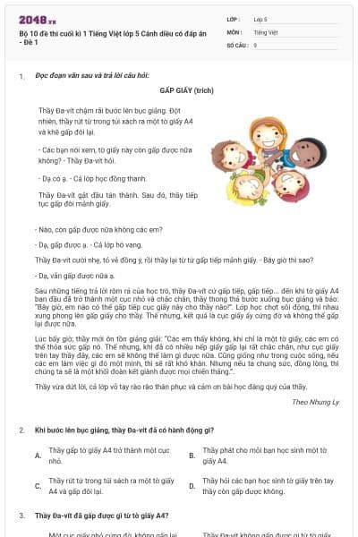 Bộ 10 đề thi cuối kì 1 Tiếng Việt lớp 5 Cánh diều có đáp án - Đề 1