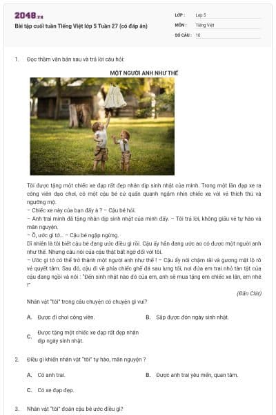 Bài tập cuối tuần Tiếng Việt lớp 5 Tuần 27 (có đáp án)