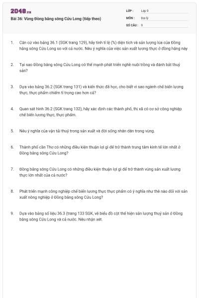 Bài 36: Vùng Đồng bằng sông Cửu Long (tiếp theo)