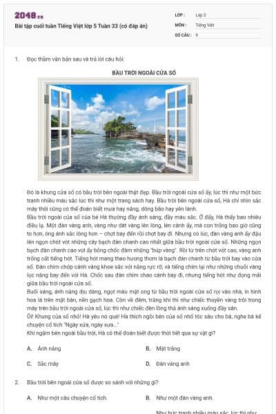 Bài tập cuối tuần Tiếng Việt lớp 5 Tuần 33 (có đáp án)