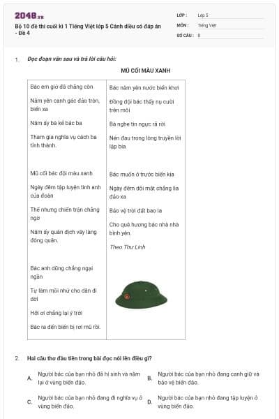 Bộ 10 đề thi cuối kì 1 Tiếng Việt lớp 5 Cánh diều có đáp án - Đề 4