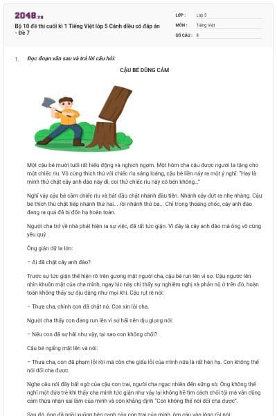 Bộ 10 đề thi cuối kì 1 Tiếng Việt lớp 5 Cánh diều có đáp án - Đề 7