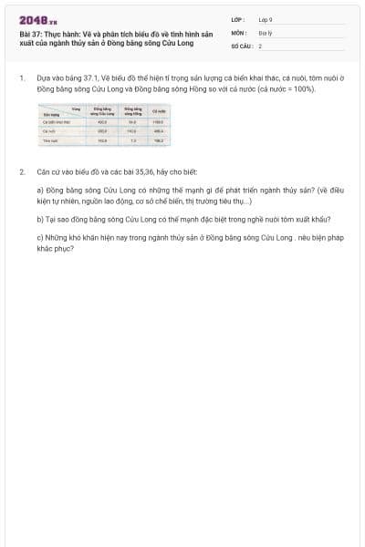 Bài 37: Thực hành: Vẽ và phân tích biểu đồ về tình hình sản xuất của ngành thủy sản ở Đồng bằng sông Cửu Long