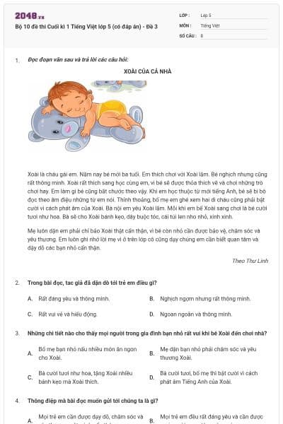 Bộ 10 đề thi Cuối kì 1 Tiếng Việt lớp 5 (có đáp án) - Đề 3