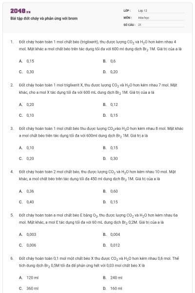 Bài tập đốt cháy và phản ứng với brom