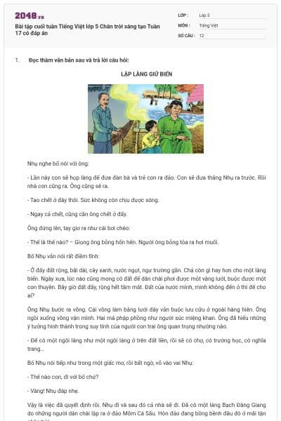 Bài tập cuối tuần Tiếng Việt lớp 5 Chân trời sáng tạo Tuần 17 có đáp án