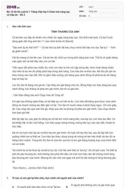 Bộ 10 đề thi cuối kì 1 Tiếng Việt lớp 5 Chân trời sáng tạo có đáp án - Đề 2