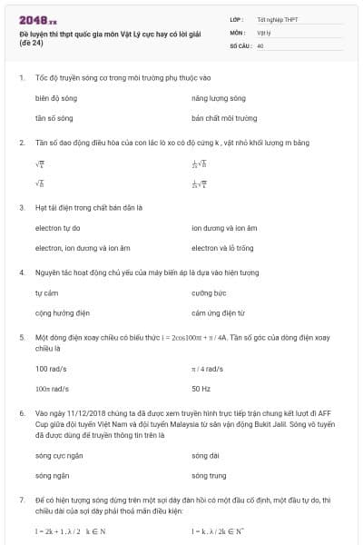 Đề luyện thi thpt quốc gia môn Vật Lý cực hay có lời giải (đề 24)
