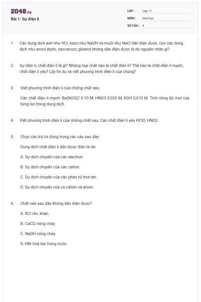 Bài 1: Sự điện li