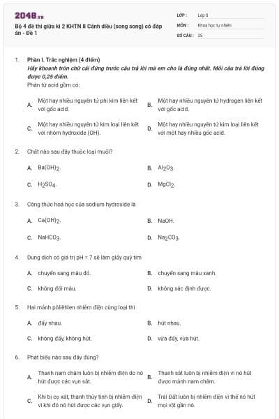 Bộ 4 đề thi giữa kì 2 KHTN 8 Cánh diều (song song) có đáp án - Đề 1