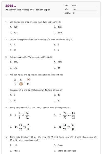 Bài tập cuối tuần Toán lớp 5 CD Tuần 2 có đáp án