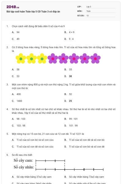 Bài tập cuối tuần Toán lớp 5 CD Tuần 3 có đáp án