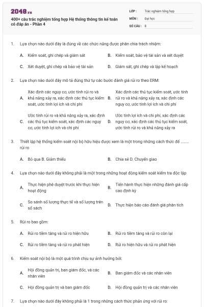 400+ câu trắc nghiệm tổng hợp Hệ thống thông tin kế toán có đáp án - Phần 4