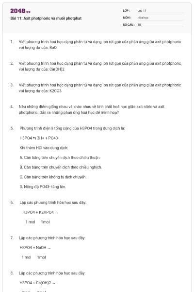 Bài 11: Axit photphoric và muối photphat