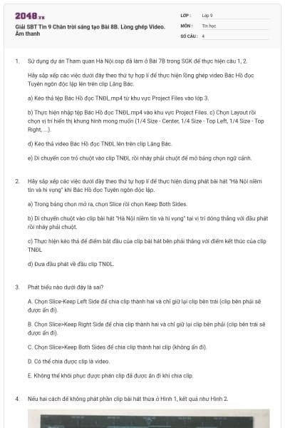 Giải SBT Tin 9 Chân trời sáng tạo Bài 8B. Lồng ghép Video. Âm thanh