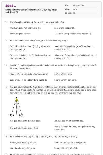 20 Bộ đề thi thử thpt quốc gia môn Vật Lí cực hay có lời giải (Đề số 2)