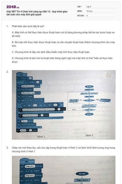 Giải SBT Tin 9 Chân trời sáng tạo Bài 13 . Quy trình giao bài toán cho máy tính giải quyết