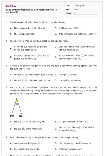 20 Bộ đề thi thử thpt quốc gia môn Vật Lí cực hay có lời giải (Đề số 2)