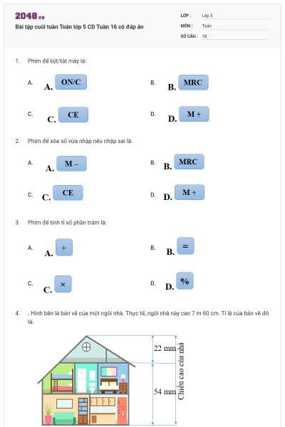 Bài tập cuối tuần Toán lớp 5 CD Tuần 16 có đáp án