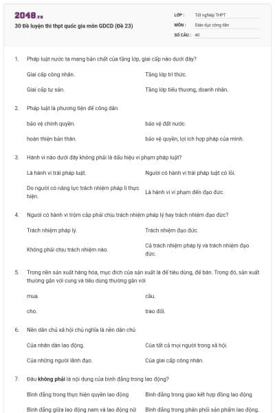 30 Đề luyện thi thpt quốc gia môn GDCD (Đề 23)