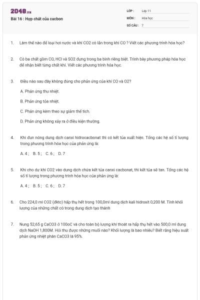 Bài 16 : Hợp chất của cacbon