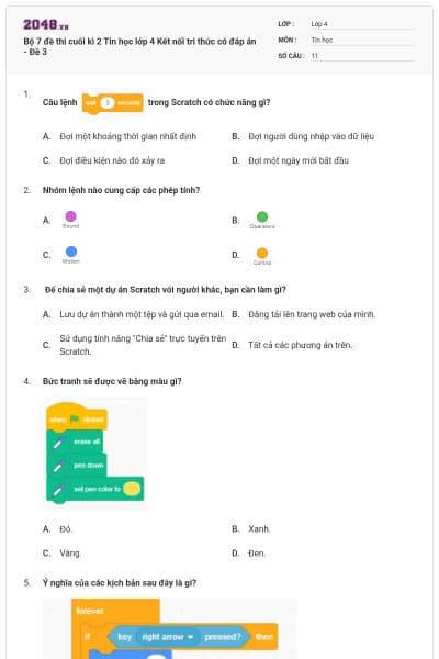 Bộ 7 đề thi cuối kì 2 Tin học lớp 4 Kết nối tri thức có đáp án - Đề 3