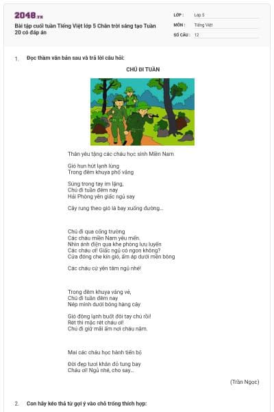 Bài tập cuối tuần Tiếng Việt lớp 5 Chân trời sáng tạo Tuần 20 có đáp án