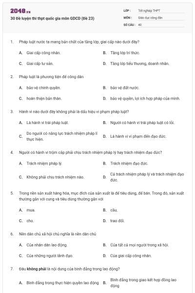 30 Đề luyện thi thpt quốc gia môn GDCD (Đề 23)